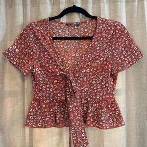SHEIN Peplum Blouse - Burnt Orange,White Floral / size S